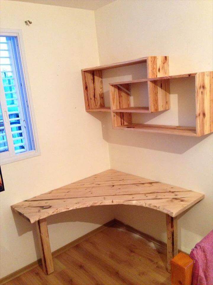DIY Pallet Desk with Art Style Shelves