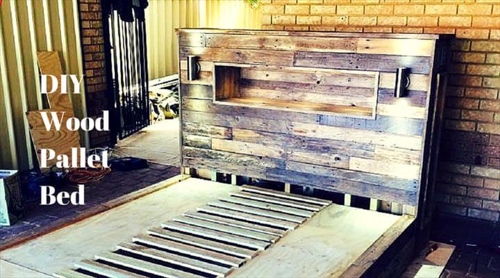 DIY Pallet Bed with Headboard and Lights
