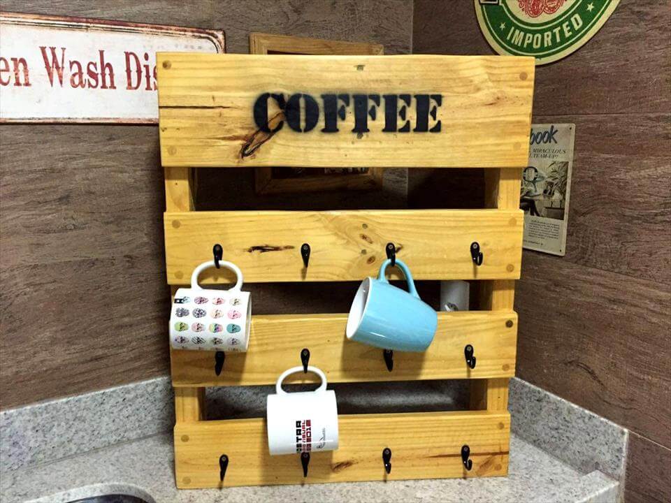 Construction Wood Using Nails Together With Pallet Coffee Mug Rack 