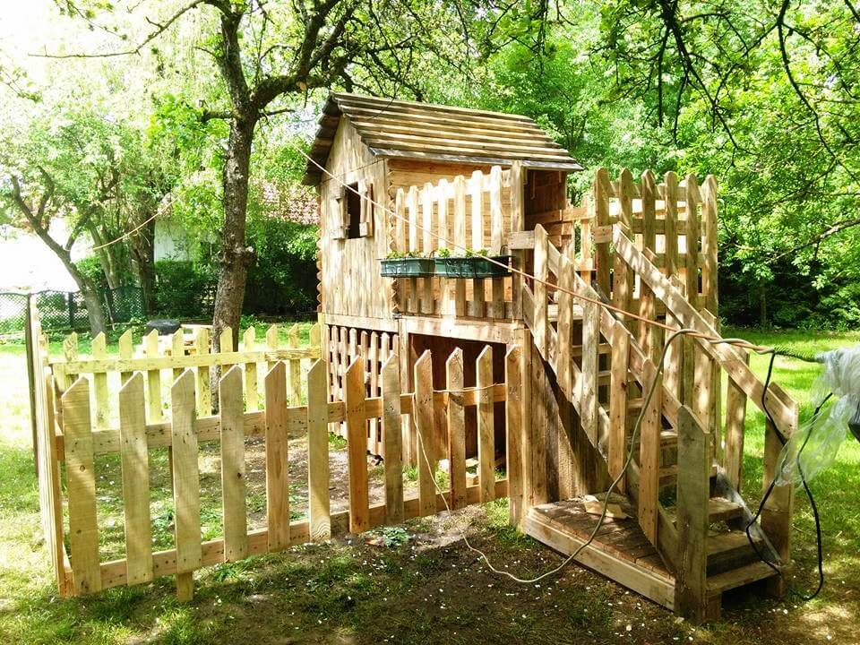 hand-built pallet playhouse